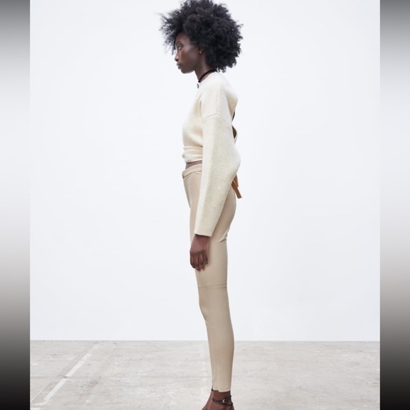 New Zara ECRU/SAND FAUX LEATHER HIGH RISE LEGGINGS - Picture 8 of 16